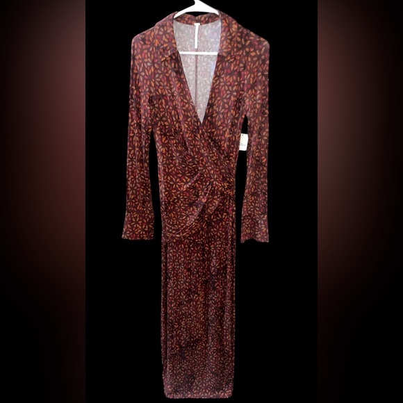 Free People Shayla Wrap Midi Chocolate Combo Dress Size S - Picture 2 of 12